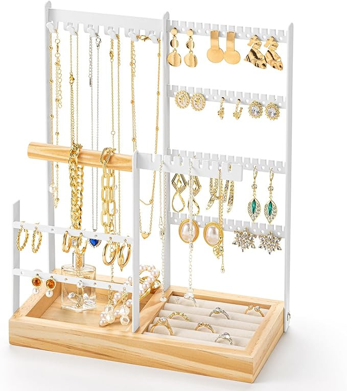 DreamGenius Jewelry Organizer Stand with Velvet Ring Holder, 4 Tier Jewelry Holder Organizer with... | Amazon (US)