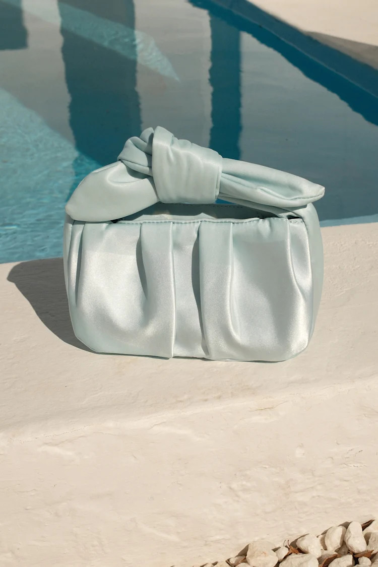 Essential Style Light Blue Satin Knot Handle Clutch Bag | Lulus