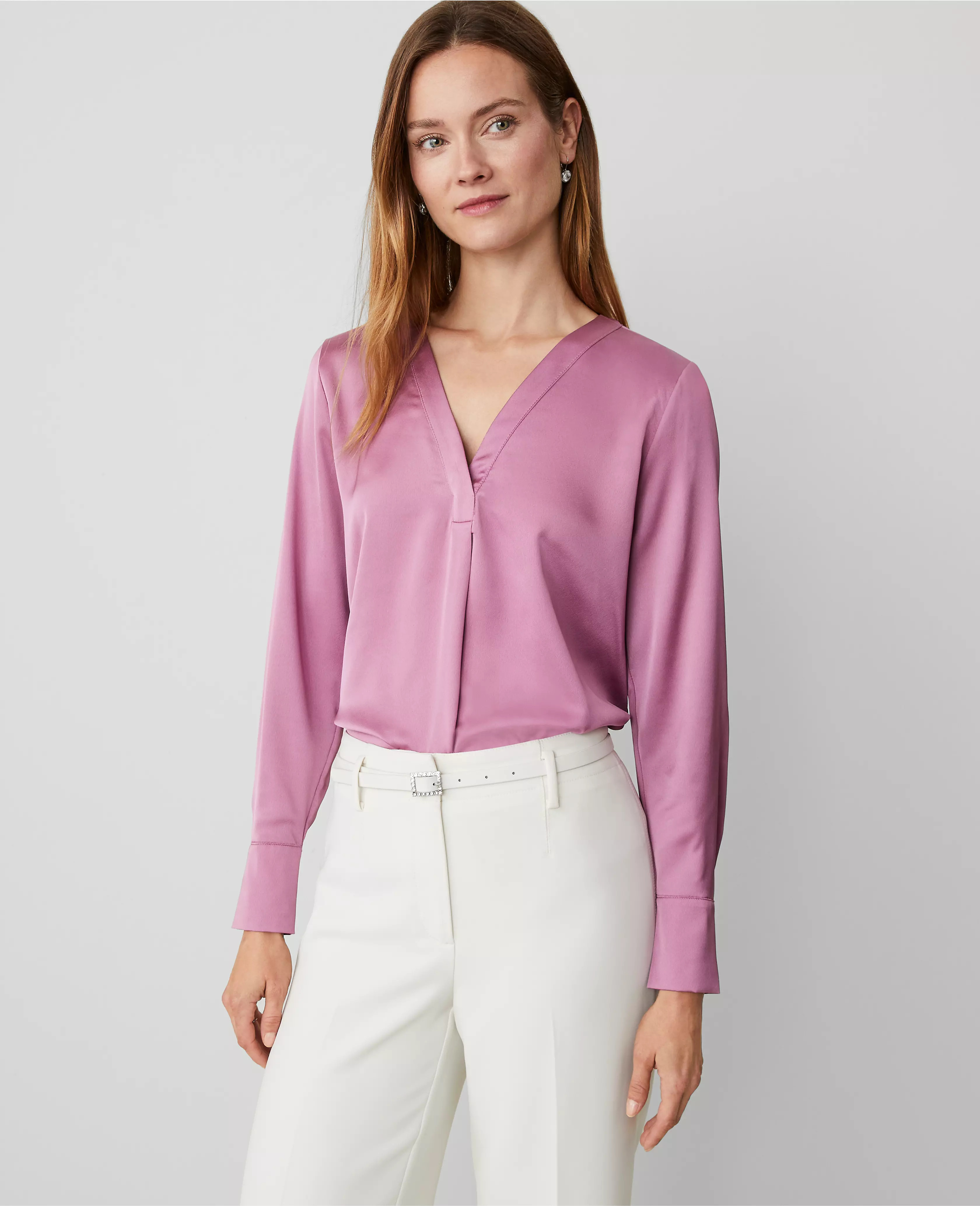 Shine Woven Pleat Front Top | Ann Taylor