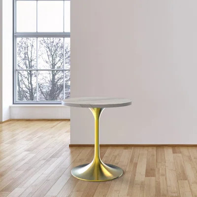 Heatherton Round Dining Table with Resin Top and Brushed Gold Stainless Steel Pedestal Base Kitchen Table - Seats 2-6 Person for Kitchen, Dining Room, | Wayfair North America