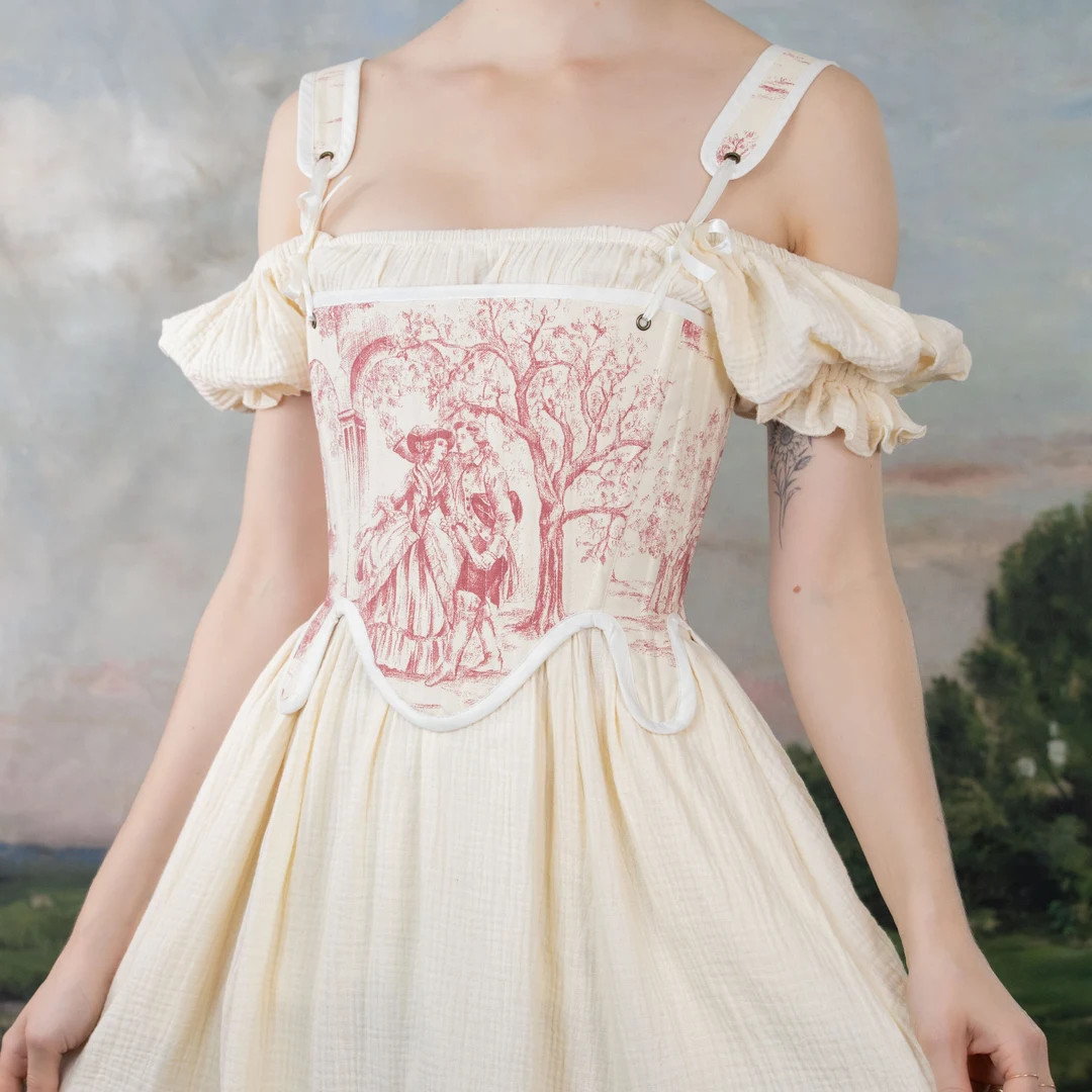 Renaissance Corset Bodice in Red Ivory Toile Elizabethan Tudor Stays With Tabbed Waist Cottagecor... | Etsy (UK)
