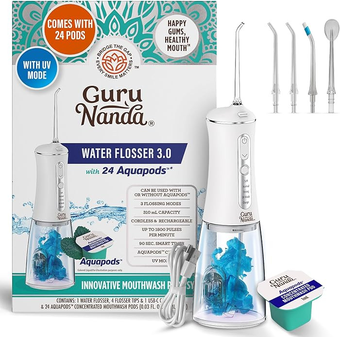 GuruNanda Advanced Dental Water Flosser 3.0 with UV Mode Water Flosser & 24 Aquapods with Mouthwa... | Amazon (US)