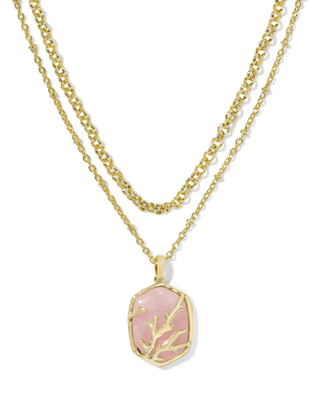 Daphne Gold Coral Frame Multi Strand Necklace in Rose Quartz | Kendra Scott