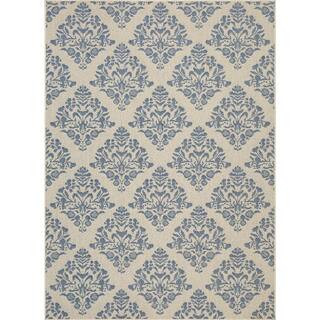 Hampton Bay Blue/Ivory Tile Medallion 8 ft. x 10 ft. Indoor/Outdoor Area Rug FRS0031.67HD - The H... | The Home Depot