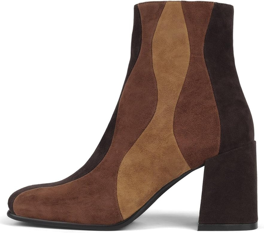 Jeffrey Campbell Lavalamp Tan Suede Combo Zip Closure Block Heel Fashion Boots | Amazon (US)