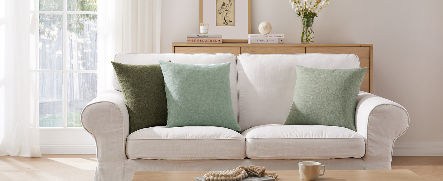 Meekio Set of 2 Sage Green Pillow Covers 18 x 18 Inch Farmhouse Boho Decorative Throw Pillow Cove... | Amazon (US)