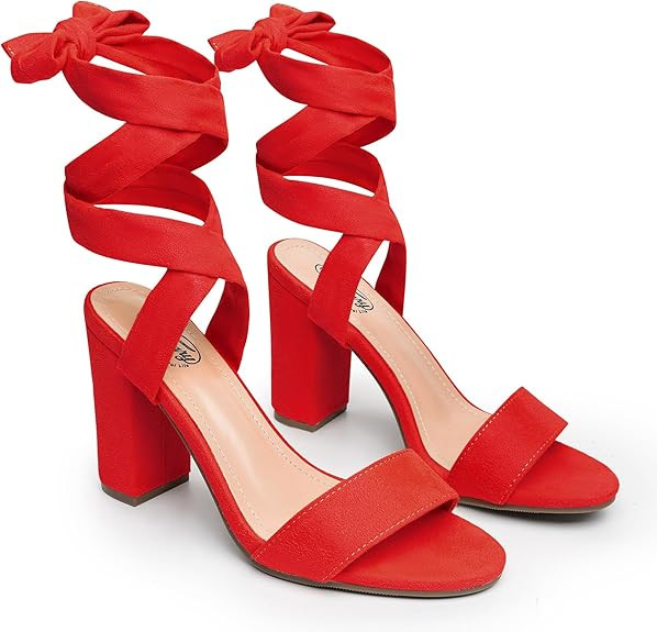 Trary Pink Purple Nude Red Black Heels for Women, Lace Up Chunky Heels for Women, Strappy Heels f... | Amazon (US)