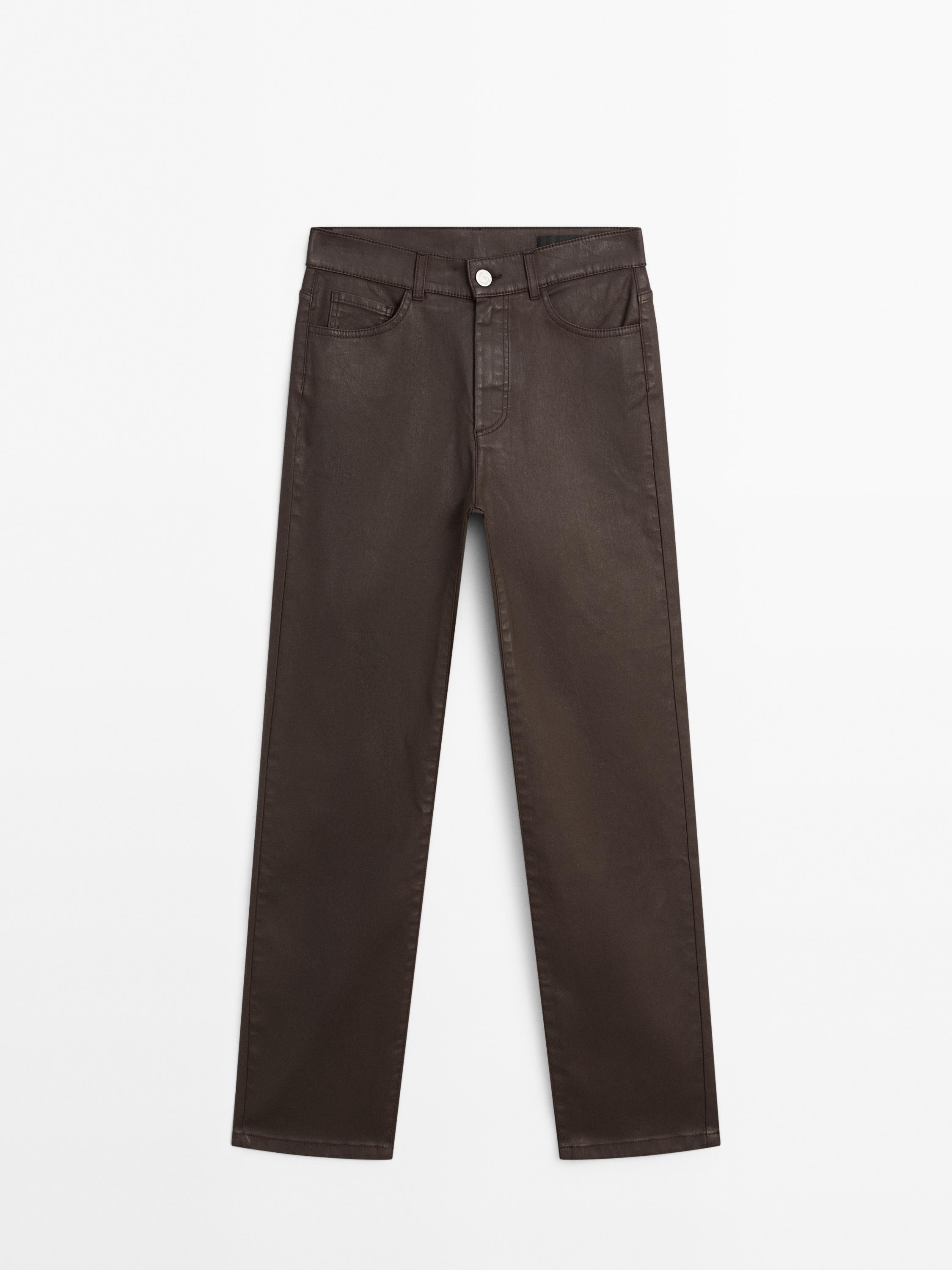 High-waist straight-leg waxed trousers | Massimo Dutti US