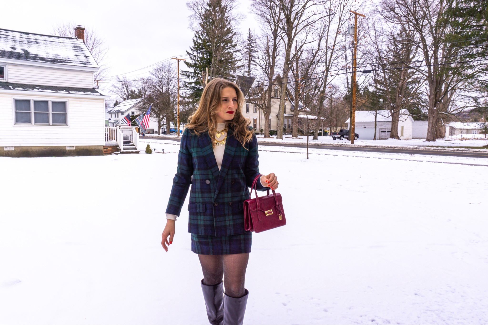 Pretending I have somewhere to be. 

Burgundy bag, plaid skirt, plaid blazer, office Christmas, festive, Christmas outfit, charm necklace, custom charm necklace, red lipstick 

#LTKWorkwear #LTKSeasonal #LTKHoliday