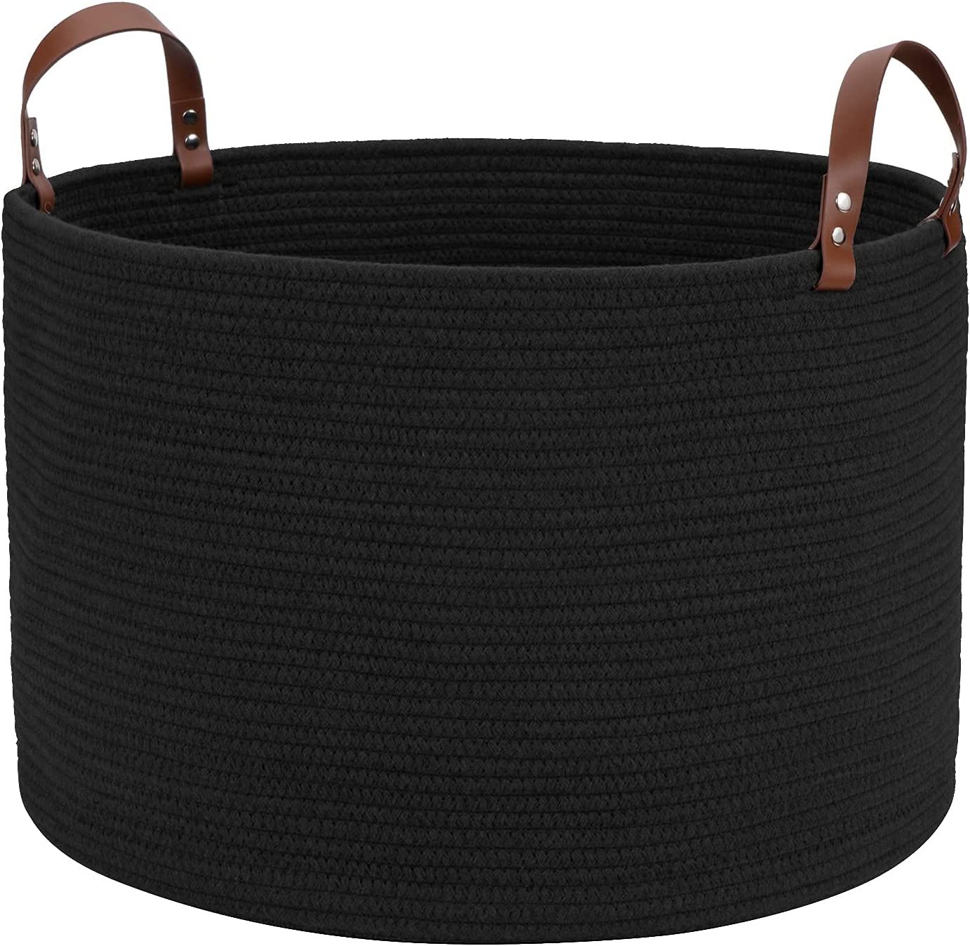 Amazon.com: Black Large Basket for Blanket Storage Basket Bins for Organizing Cotton Rope Woven L... | Amazon (US)