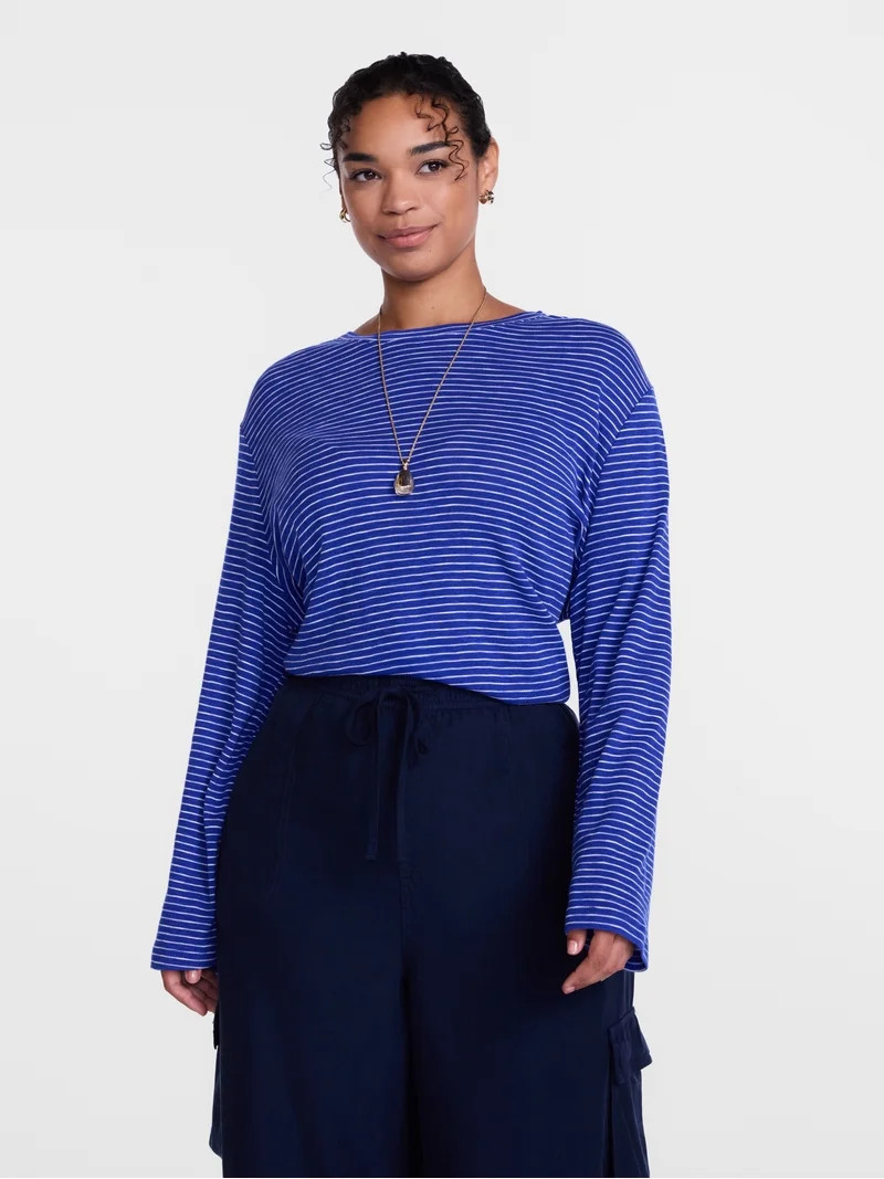Scenario Women's Oversized Tee with Long Sleeves, Sizes XS-XXXL | Walmart (US)