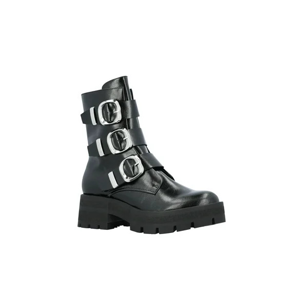 Madden NYC Women's Faux Leather Buckle Combat Boots, Sizes 6-11 | Walmart (US)