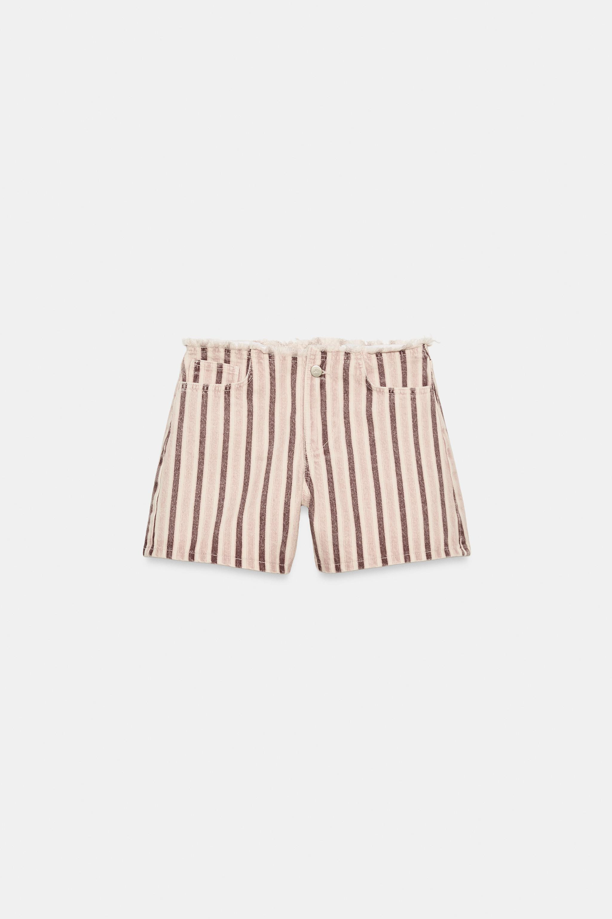 Z1975 FRAYED STRIPED DENIM SHORTS | Zara UK