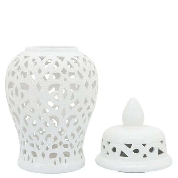 Ceramicamic 18" Cut-out Temple Jar, White 18"H - 10.0" x 10.0" x 18.0" | Bed Bath & Beyond