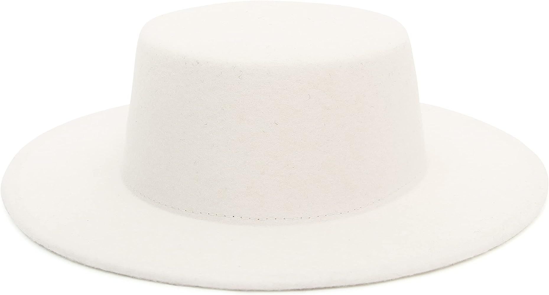 Women Men Classic Wool Felt Fedora Hat Wide Brim Flat Top Jazz Panama Hat Casual Party Church Hat | Amazon (US)