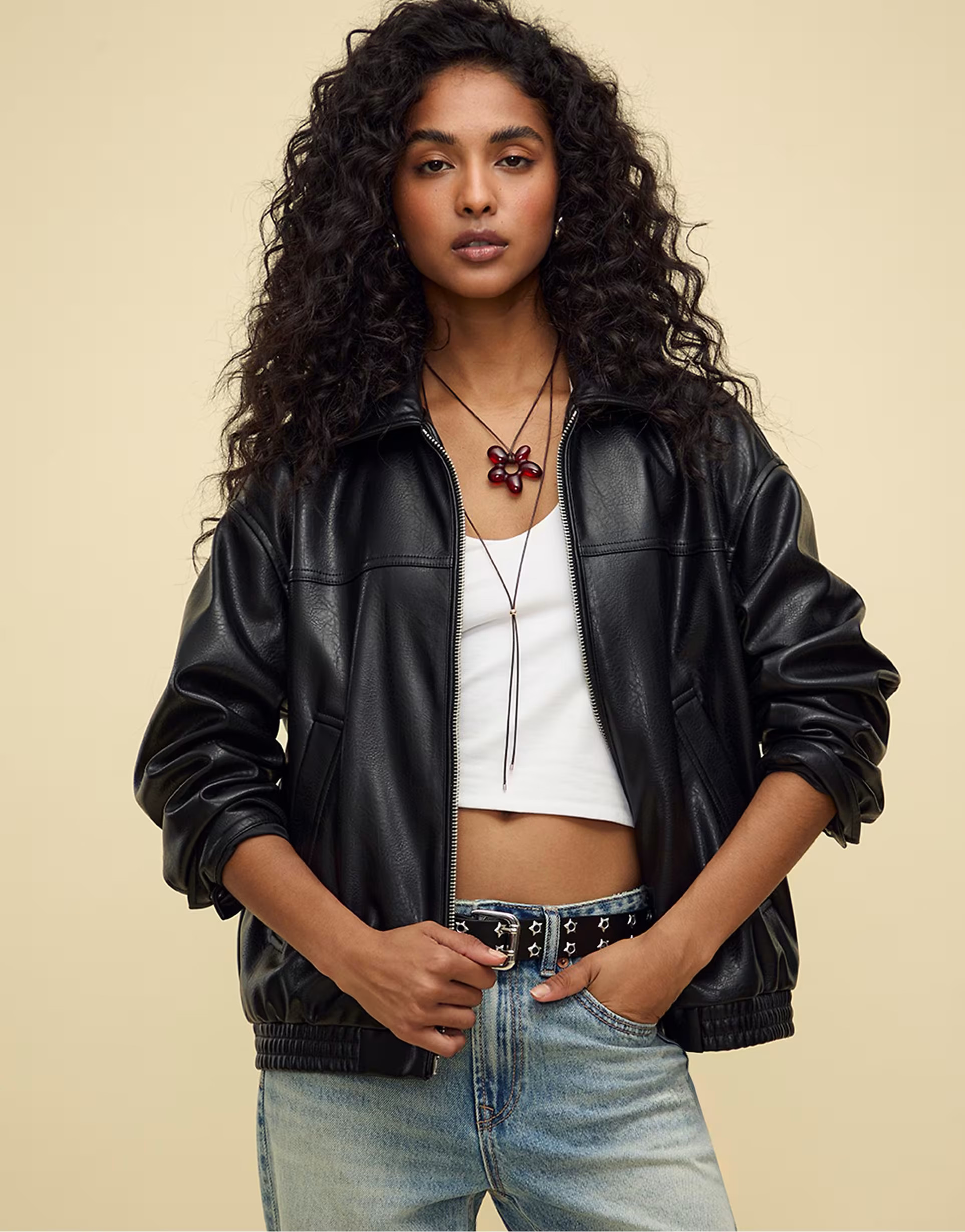 Stradivarius Oversize faux leather jacket in black | ASOS (Global)