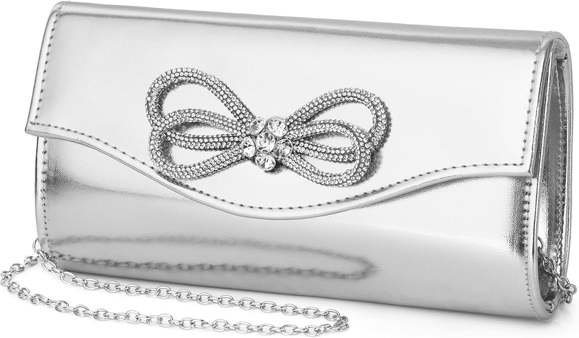 Women Evening Handbag Shiny Crystal Bow Flap Clutch Purse for Women Wedding Party Prom Purse | Amazon (US)