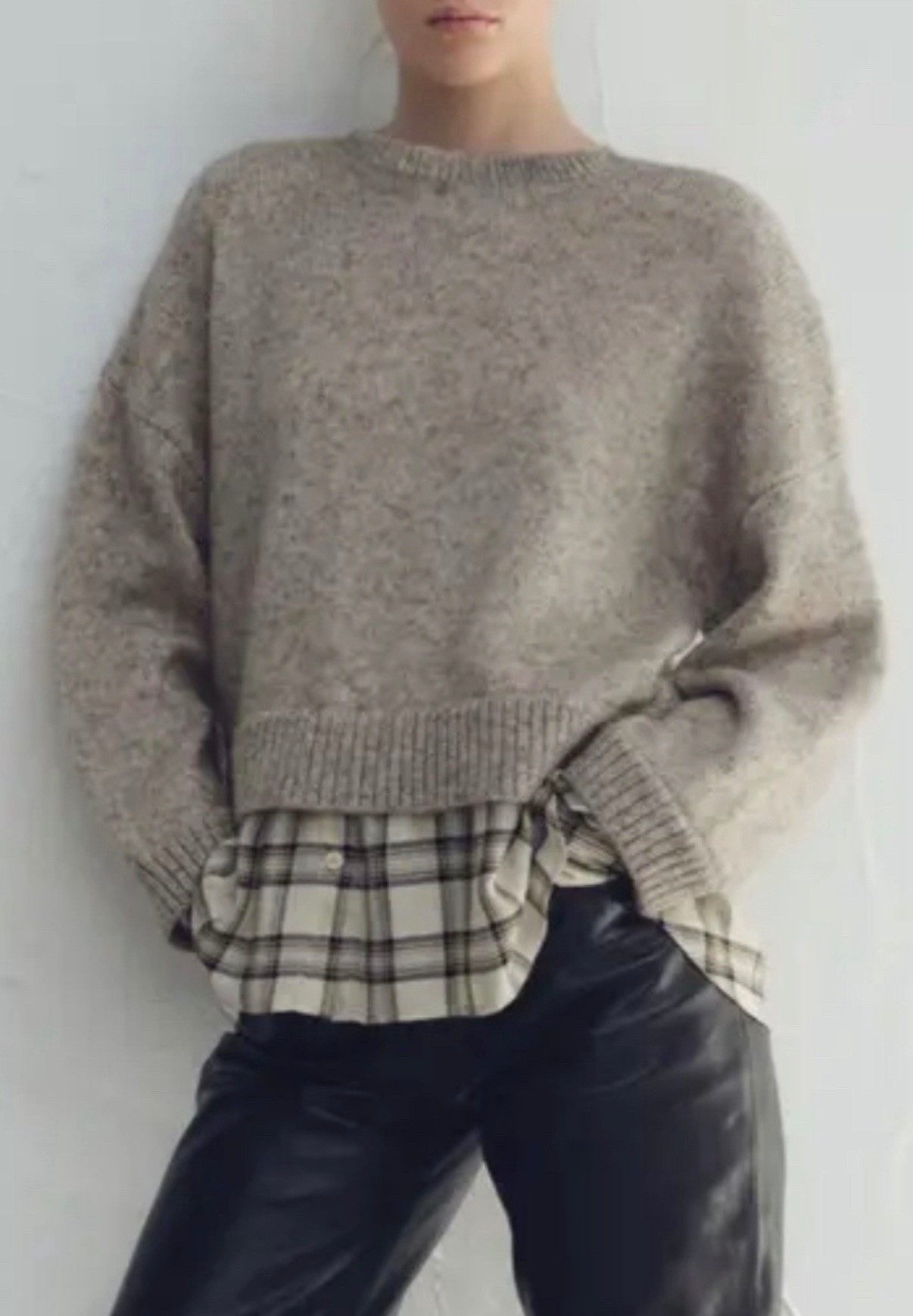 Sweater with plaid top
Faux leather pants 


#LTKSeasonal