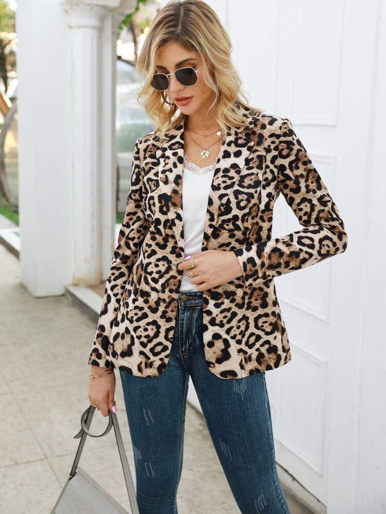 Lapel Neck Leopard Print Blazer | SHEIN