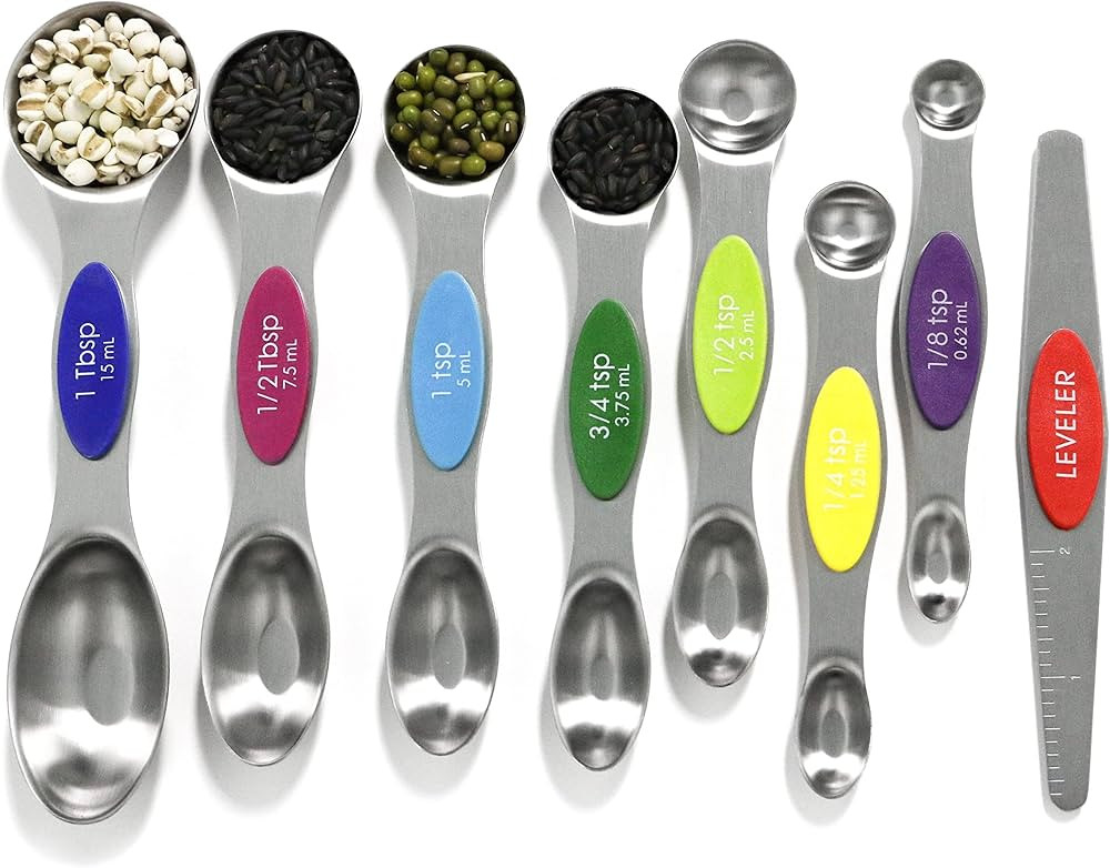 Magnetic Measuring Spoons Set Stainless Steel with Leveler, 8pcs Multicolors Measuring Cups Set f... | Amazon (US)