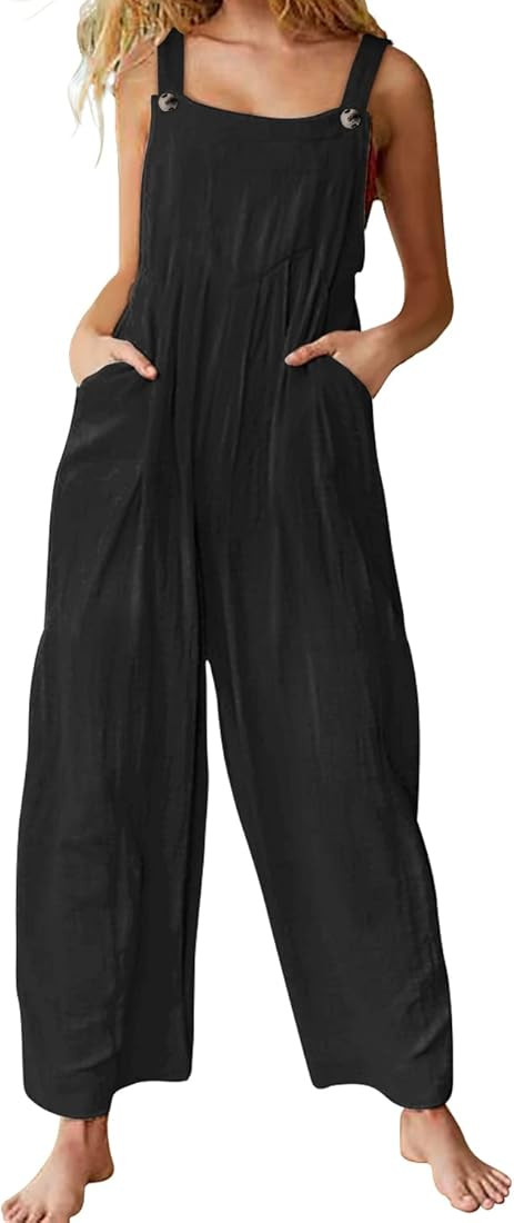 Jumpsuits for Women Casual Loose Summer Rompers Boho Floral Adjustable Straps Wide Leg Overalls w... | Amazon (US)