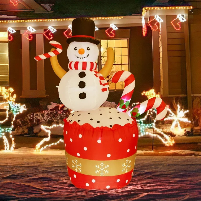 Christmas InflaSnowman with Cupcake Christmas Blow Ups for the Yard, Blow Up Christmas Decoration... | Walmart (US)