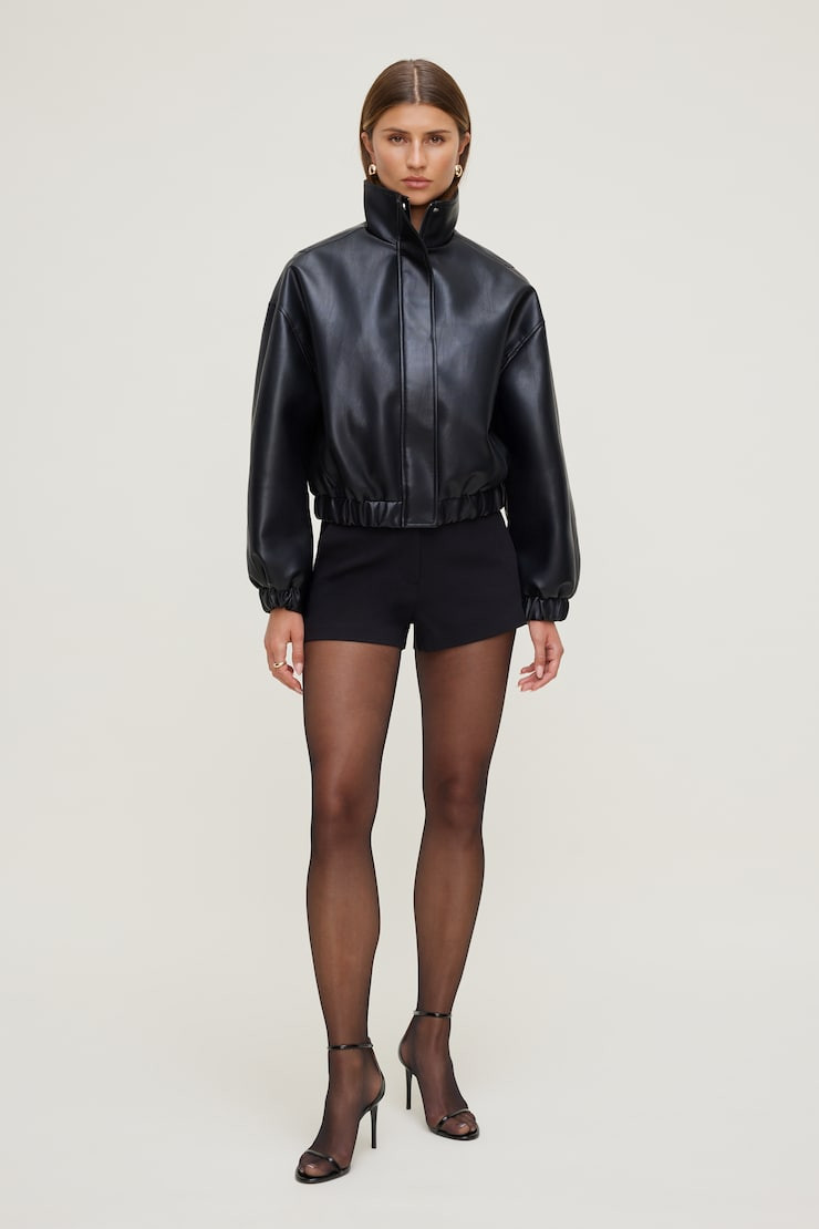 Oversized Faux Leather Bomber Jacket | Dynamite Clothing