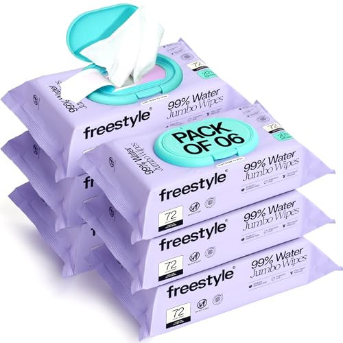 Freestyle Soft Jumbo Baby Wipes, Hypoallergenic and Unscented, Water-Based Wet Wipes for Babies, Finely Suited for Sensitive Skin, Thick & Oversized, Pack of 6, 72 Wipes Per Pack | Amazon (US)
