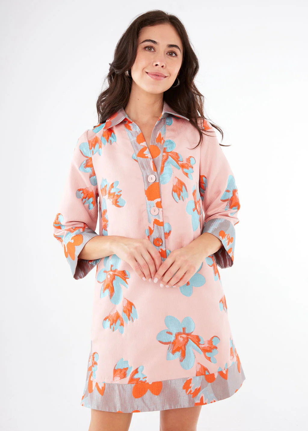 Piper Caftan Pink Plumeria Jacquard | Abbey Glass