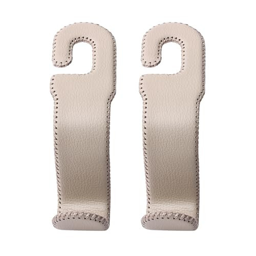 AMVOYOA Leather Car Hooks for Headrest - Fully Leather-Wrapped U-Shaped Purse Holder for Car, Flexible Seat Back Organizer & Durable Car Accessories for Purses, Bags, Coats & More (Beige, 2 Pack) | Amazon (US)