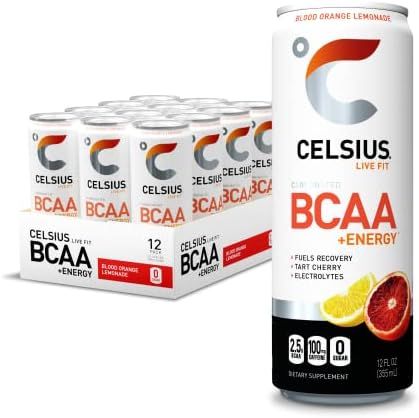 CELSIUS BCAA +Energy Sparkling Post-Workout Recovery & Hydration Drink, Slim Can, Blood Orange Le... | Amazon (US)