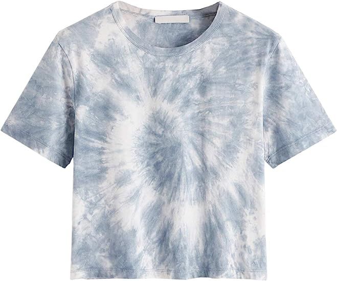 SweatyRocks Women's Tie Dye Letter Print Crop Top T Shirt | Amazon (US)