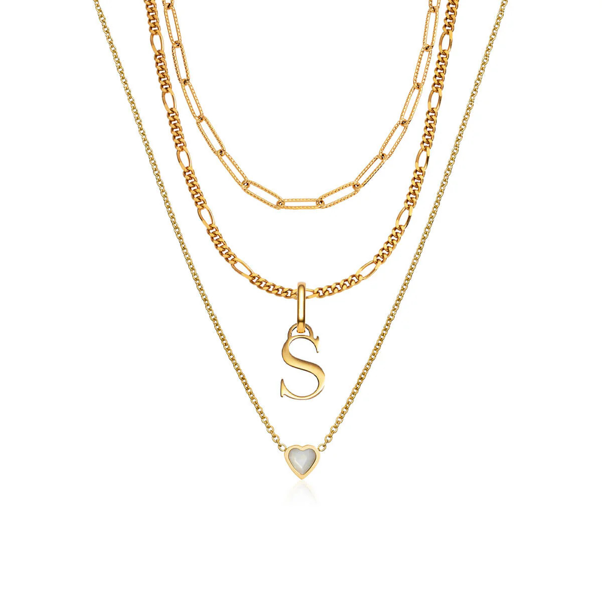 Mini Heart Birthstone & Initial Layered Set (Gold) | Abbott Lyon