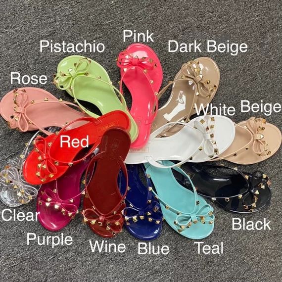 Rockstud Bow Jelly Thong Sandal | Etsy | Etsy (US)