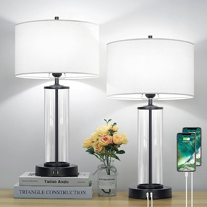 Modern Touch Control Table Lamps with 2 USB Ports for Living Room Set of 2, 3-Way Dimmable Bedsid... | Amazon (US)