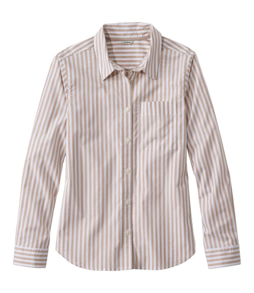 Women's Essential Cotton Poplin Shirt, Long-Sleeve Twig Stripe Large L.L.Bean | L.L. Bean