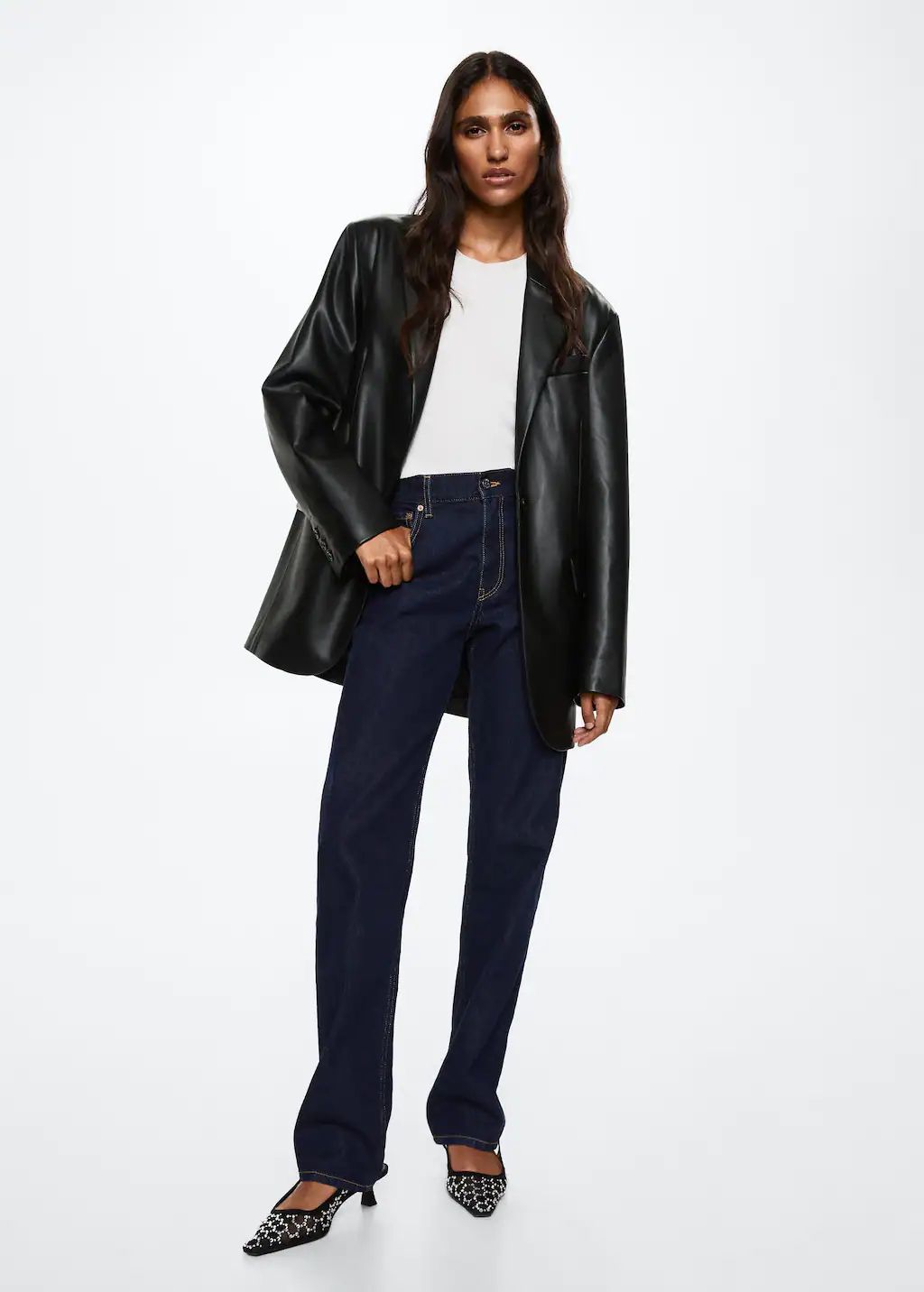 Leather-effect oversized blazer -  Women | Mango USA | MANGO (US)
