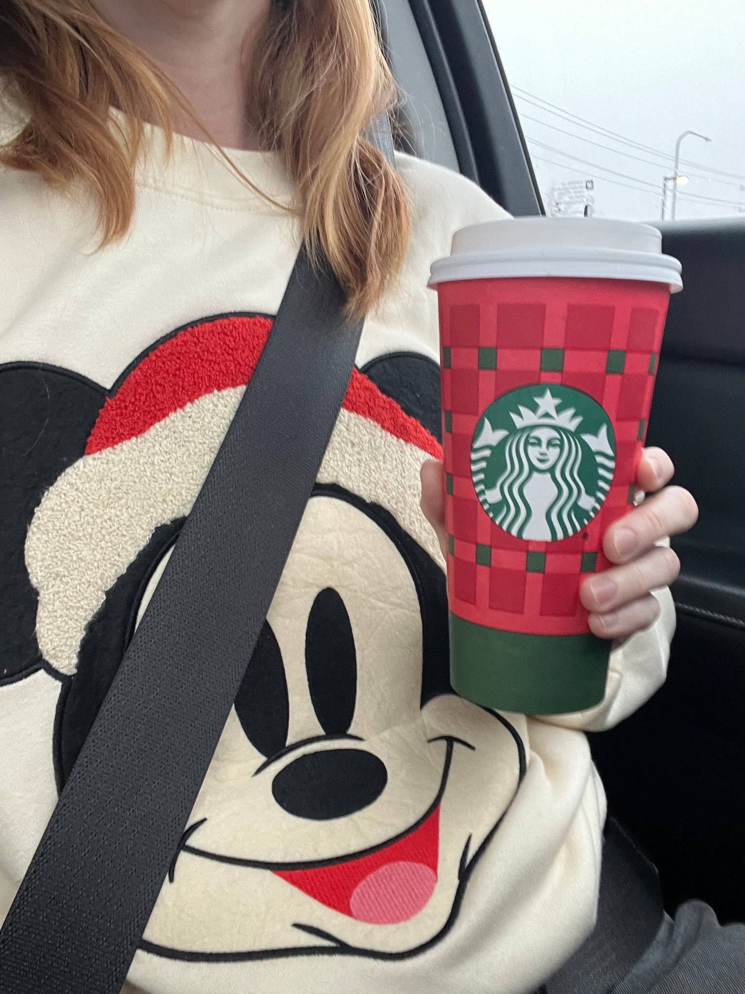 Wearing my Santa Mickey sweatshirt and getting a hot sugar cookie latte with oat milk from Starbucks. I love their holiday cups!

#LTKdayinmylife #LTKHoliday #LTKmomlife