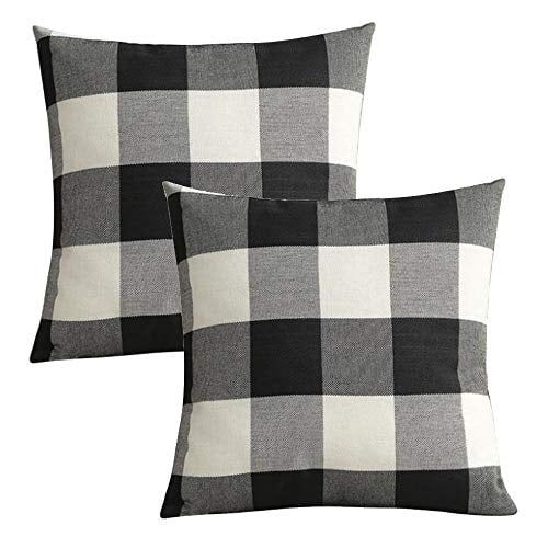 2-Pack Outdoor Throw Pillow Cover 18x18 Inch, Black White Plaid Decorative Home Decor Outdoor Pat... | Walmart (US)