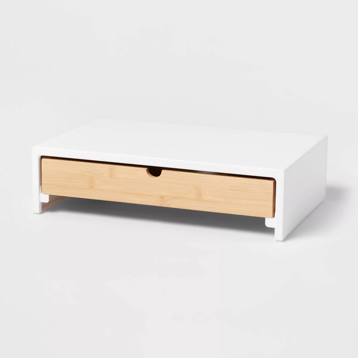 White Monitor Stand with Drawer - Brightroom™: Desk Organizer, Office Supplies, Bamboo & Steel,... | Target