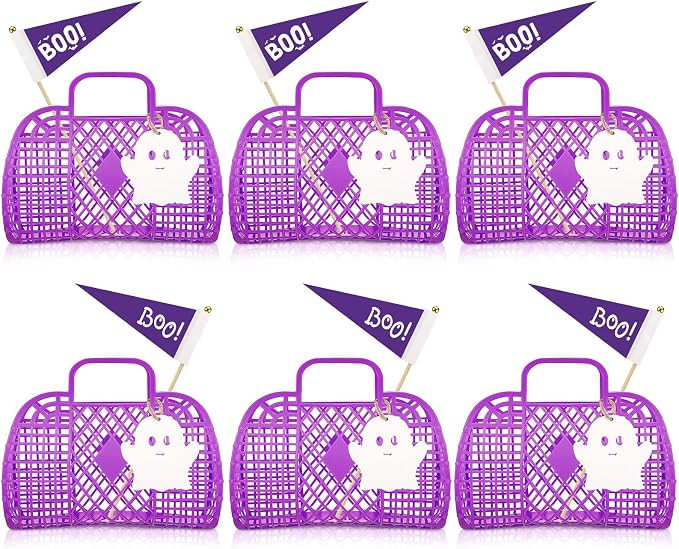 Gerrii 6 Pcs Halloween Boo Basket Treat Bags Party Favor Cute Jelly Tote Bags Ghost Trick or Trea... | Amazon (US)