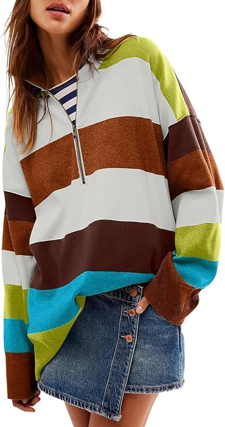 Yousify Oversized Womens Sweaters Fall 2024 Half Zipper Turtleneck Sweater Long Sleeve Tops S-2XL | Amazon (US)