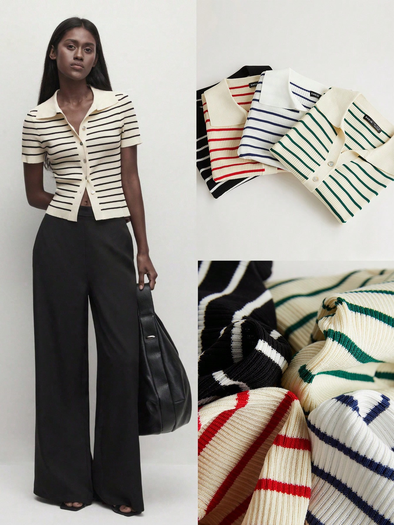 SHEIN BIZwear Women's Striped Buttoned Knitted Sweater With Collar | SHEIN