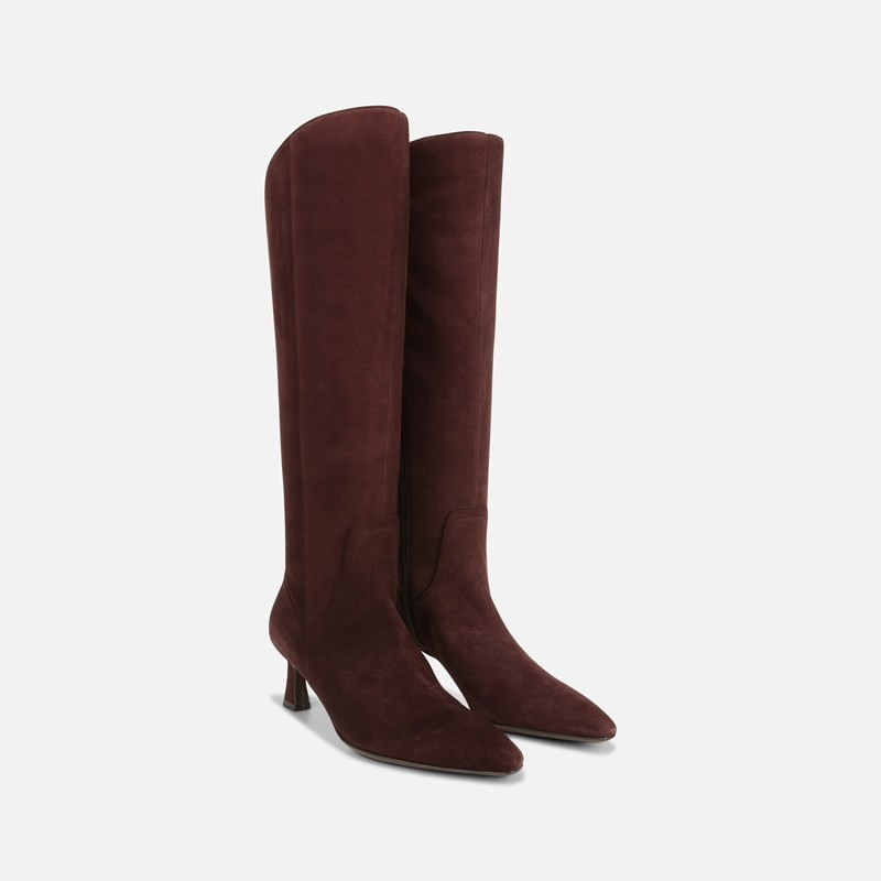 Naturalizer Deesha Knee High Boots, Mahogany Brown Suede Leather, 9.5W Zip Closure | Naturalizer