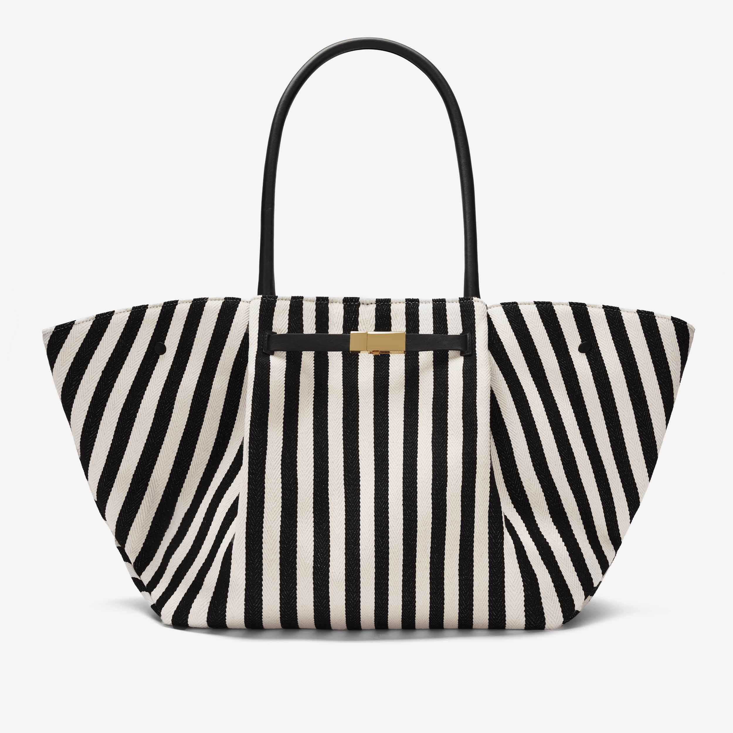 The New York | Black Striped Cotton Canvas & Black Smooth | DeMellier | DeMellier