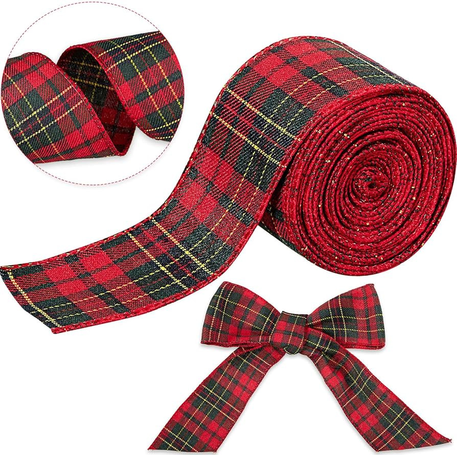 Christmas Wired Edge Plaid Ribbon 2.5 Inches Black and White Buffalo Wrapping Ribbon Gingham Ribb... | Amazon (US)