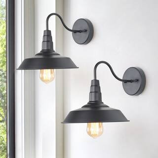 LNC Rustic Farmhouse 1-Light Black Wall Sconce with Classic Barn Shade Industrial Barn Wall Light... | The Home Depot