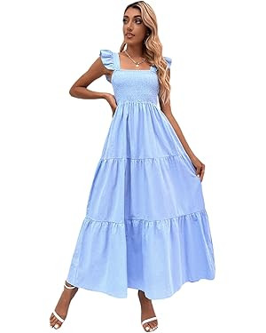 MakeMeChic Women's Summer Beach Boho Dress Casual Floral Spaghetti Strap Square Neck Long Maxi Su... | Amazon (US)