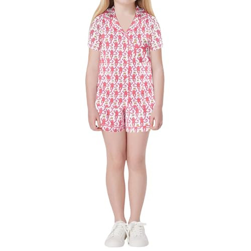 Amiblvowa Kids Toddler Baby Girl Monkey Pajamas 2 Piece Pajama Set Girls Roller Dupes Rabbit Preppy Button Down Shorts Summer Pjs (Red Girls, 6 Years) | Amazon (US)