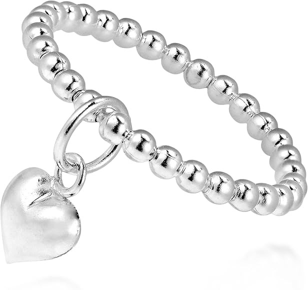 Adorable Heart Dangle Eternal Love Beaded Sterling Silver Ring | Amazon (CA)